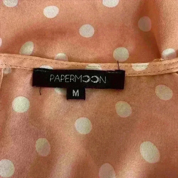 Papermoon women's blouse pink and white polka dot tulip sleeves size M - Picture 6 of 8